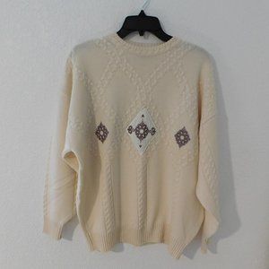 Vintage Vittorio Rochetti Milan 100% Wool Women's Ivory Sweater Size M